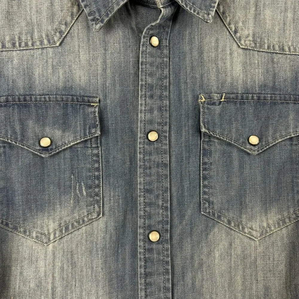Vtg Ralph Lauren Shirt Youth XL 18-20 Western Snap Button Up Denim Blue Summer